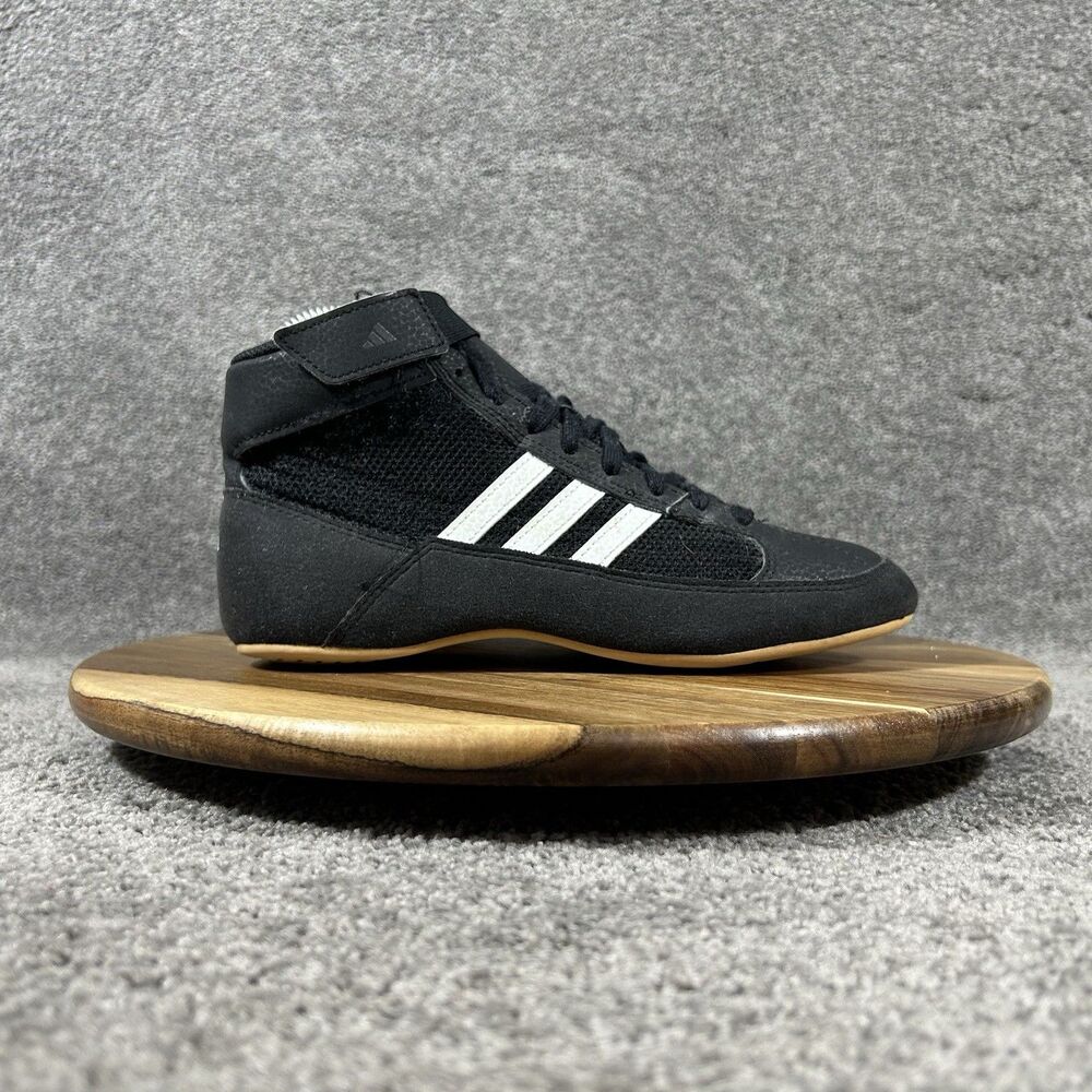 Adidas HVC 2 AQ3327 Youth Kids Sz 4 Black White Wrestling MMA Boxing Shoes Used